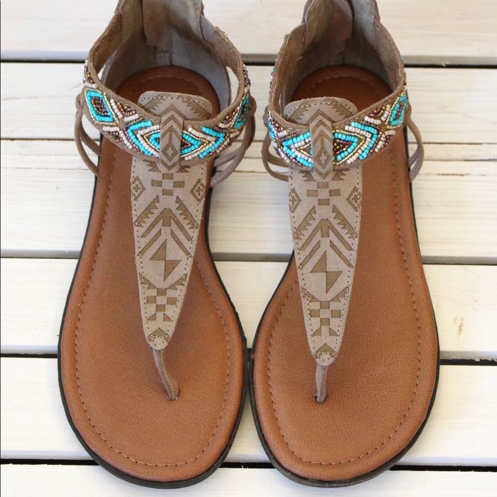 Taupe Suede Turquoise Beads Sandal - Picture 5 of 7